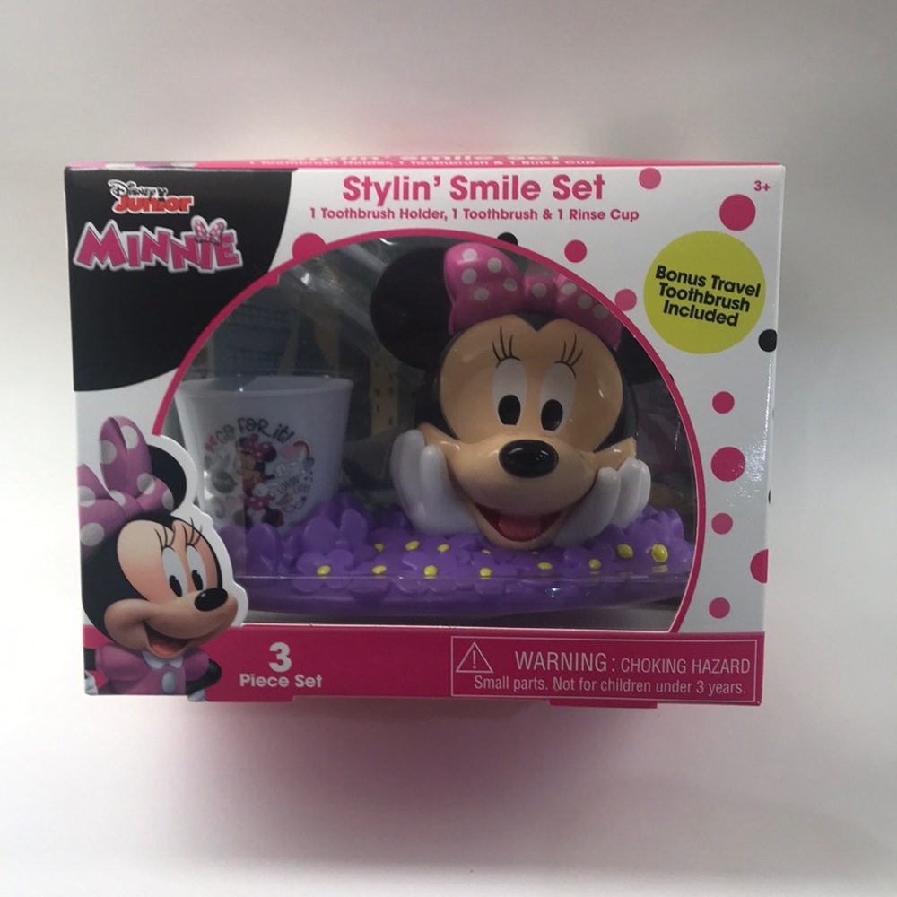 Disney Junior Minnie Mouse Stylin' Smile Set - Holder, Toothbrush & Rinse Cup